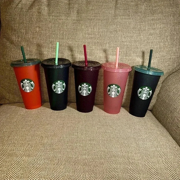 STARBUCKS COFFEE CO GLITTER VENTI 24 OZ DRINKING CUP TUMBLER W/LIDS & STRAWS NEW - Picture 1 of 10